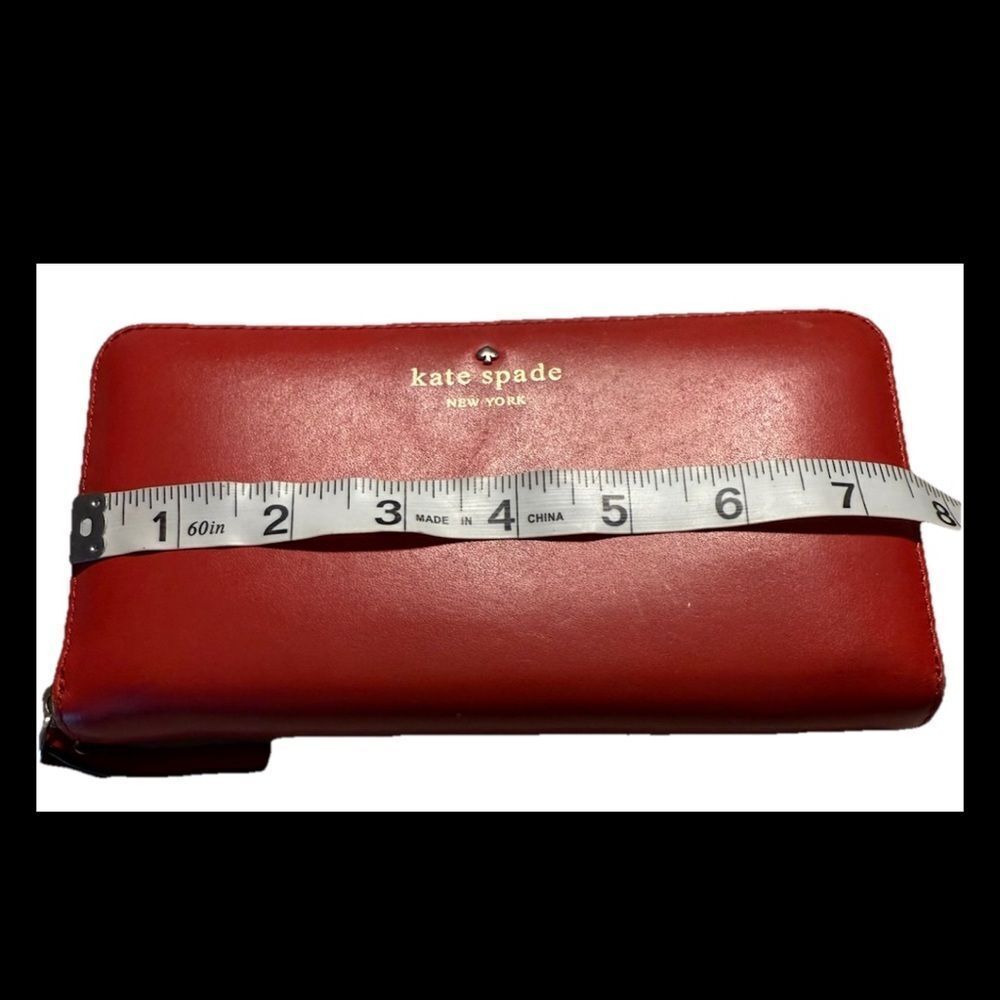 Kate Spade Deep Red Leather Slim Bifold Zipper Wallet - Picture 7 of 8